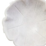 LOTUS Small White Marble Bowl with sculpted lotus-petal edges and polished finish displayed on a modern console table.