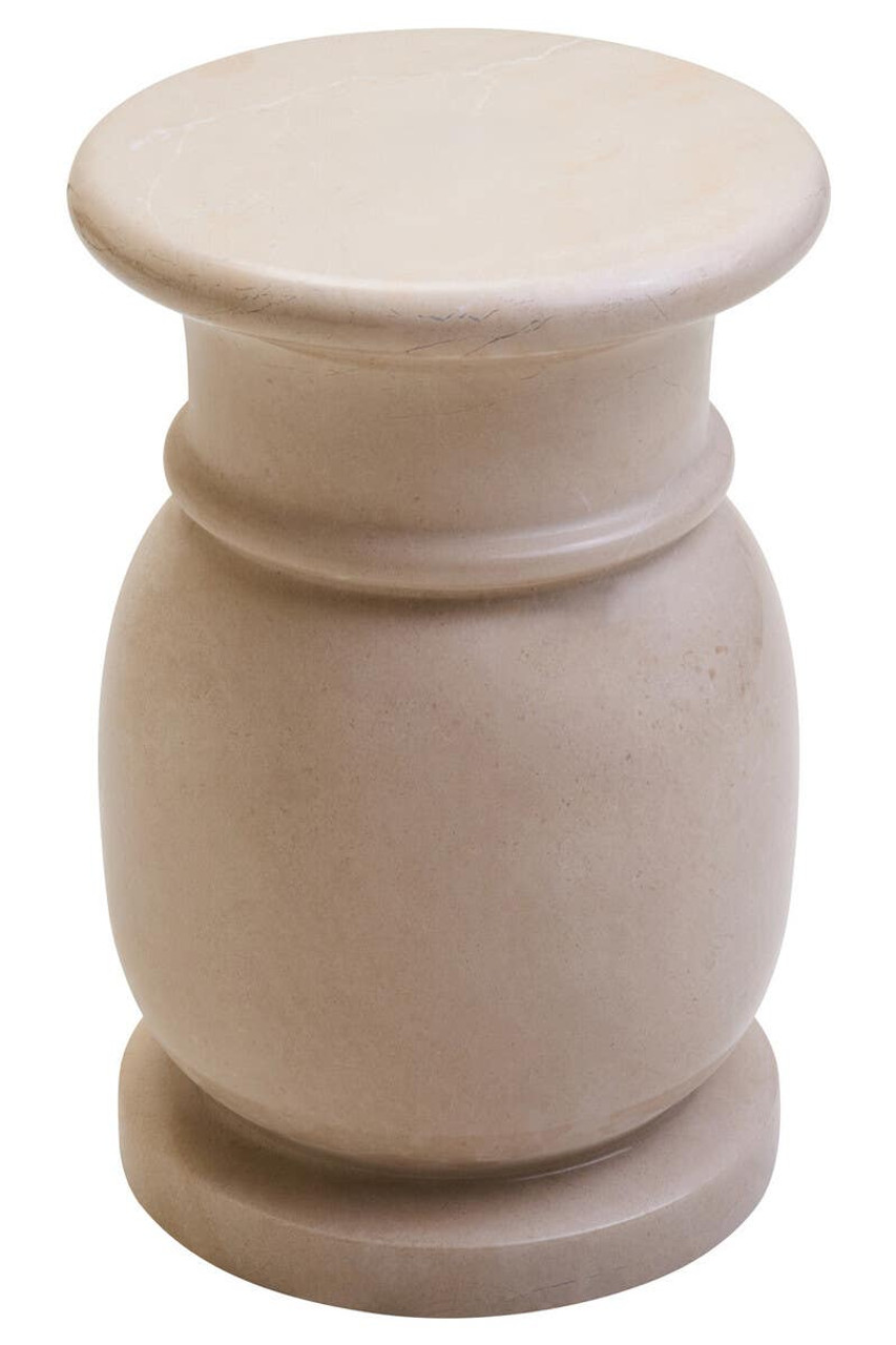 LOROS Cream Marble Stool and Side Table with smooth polished finish displayed as an accent table in a modern living room.