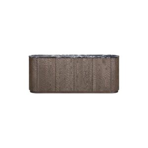 OLIVER Sideboard featuring wavy ash wood finish and black marble top, modern luxury storage cabinet for dining or living spaces.