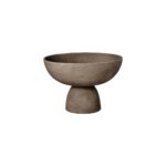 VIRA Small Textured Grey Aluminium Pedestal Bowl with elevated base and tactile finish displayed on a modern console table.