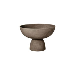 VIRA Small Textured Grey Aluminium Pedestal Bowl with elevated base and tactile finish displayed on a modern console table.