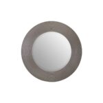 DERVIO Grey Ribbed Round Wall Mirror with contemporary textured grey frame hanging in a modern living room interior.