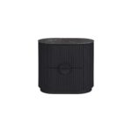 NOEL Ash & Marble Bedside Table with dark ash wood base and elegant grey marble top beside a modern bed.