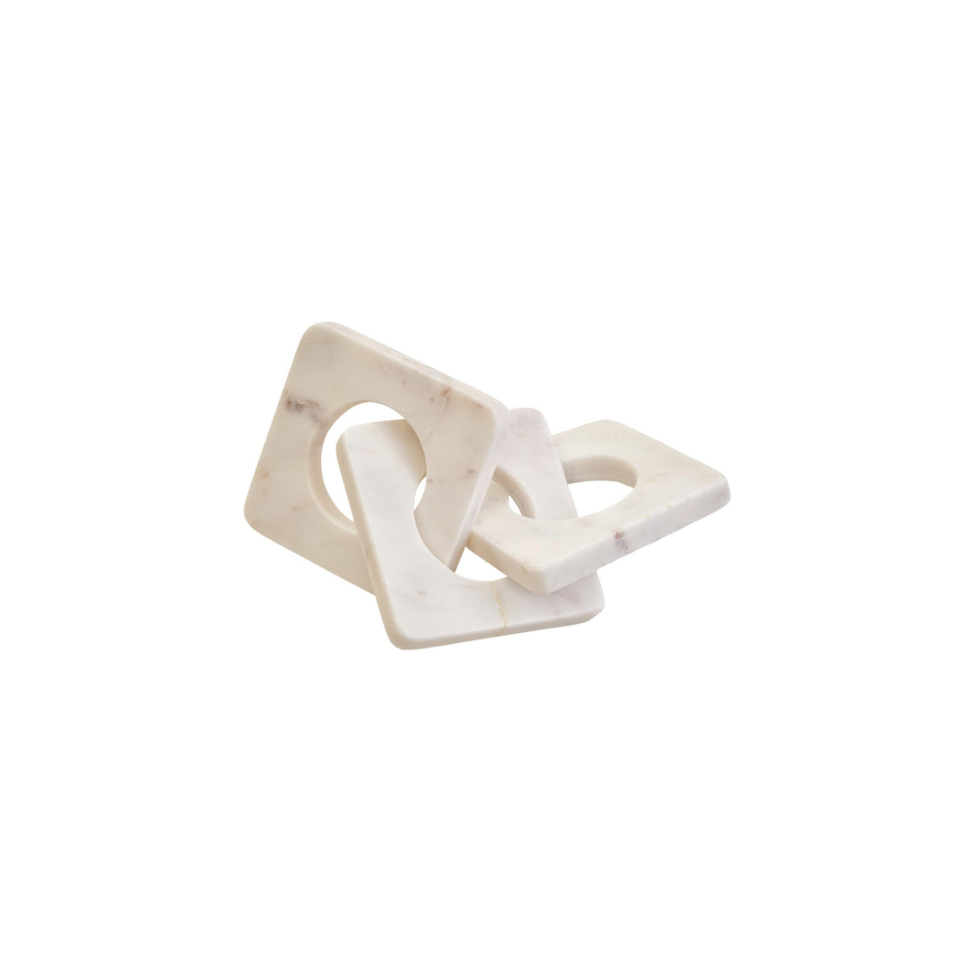 NASON White Marble Three Link Chain sculpture featuring smooth polished finish displayed on a modern console table.