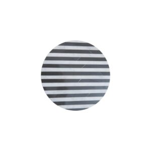 SOMA Small Black and White Marble Round Cheese Board featuring striped black and white marble design displayed with cheese and charcuterie.