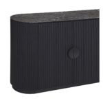 NOEL Ash & Dark Grey Marble Sideboard featuring dark ash ribbed wood design and smooth dark grey marble top in a modern dining room.