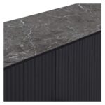 NOEL Ash & Dark Grey Marble Sideboard featuring dark ash ribbed wood design and smooth dark grey marble top in a modern dining room.