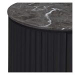 NOEL Ash & Marble Bedside Table with dark ash wood base and elegant grey marble top beside a modern bed.