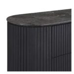 NOEL Ash and Marble Chest of Drawers featuring dark ash wood body with matte dark grey marble top in a modern bedroom setting.