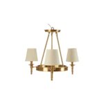 ZINA Ceiling Light with warm metallic frame and three white linen shades casting a soft ambient glow in a modern dining room.