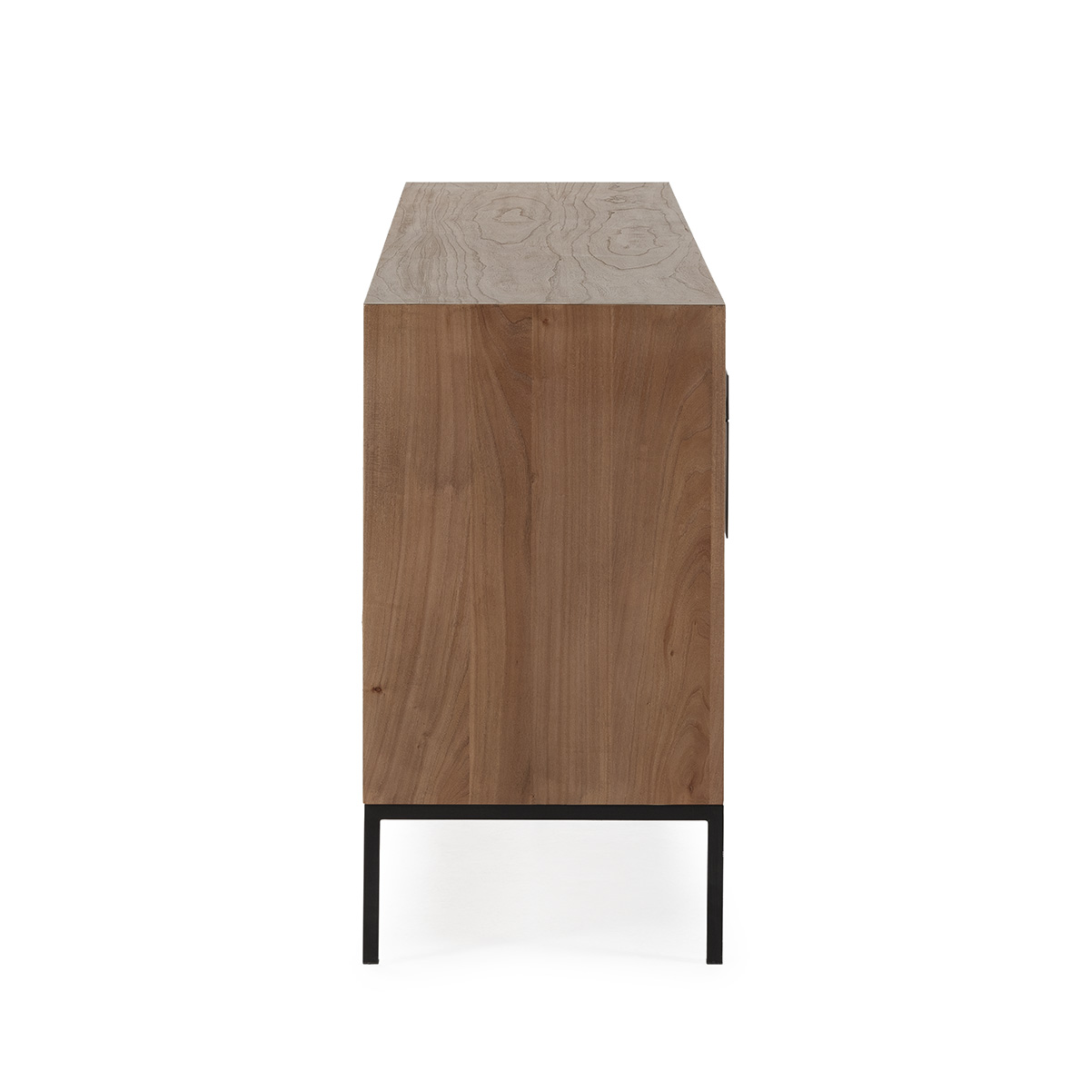 BEZO Walnut Sideboard – modern walnut elm wood cabinet with black iron frame and handles, luxury contemporary storage furniture.