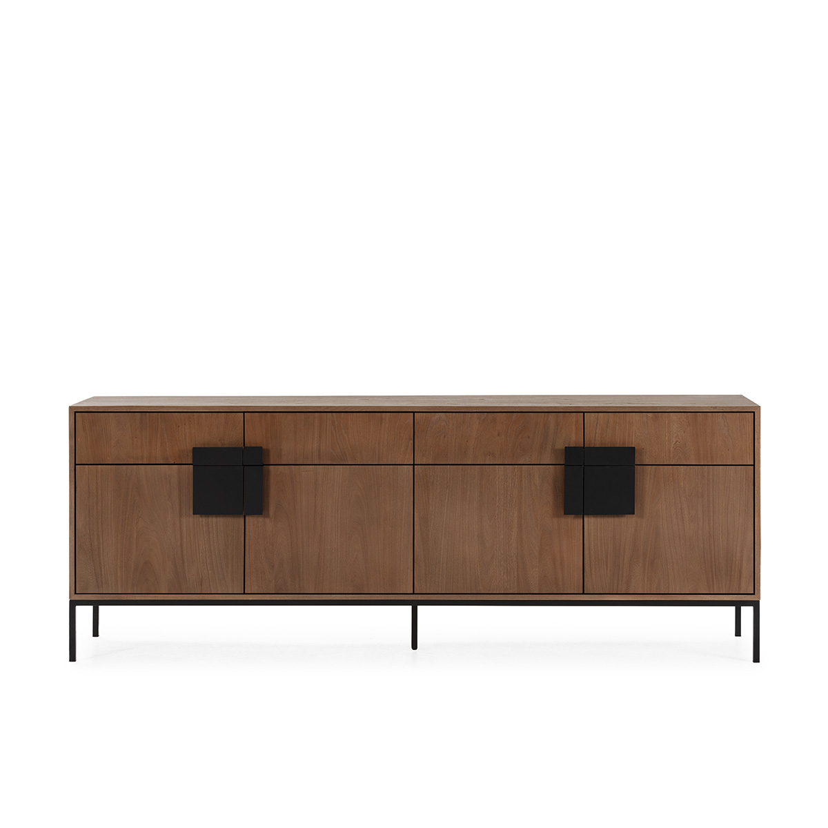 BEZO Walnut Sideboard – modern walnut elm wood cabinet with black iron frame and handles, luxury contemporary storage furniture.