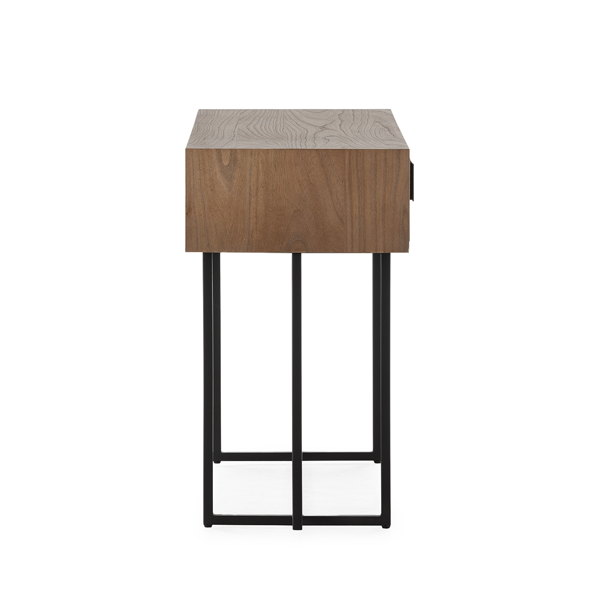 BEZO Walnut Console Unit – walnut elm wood console with black iron frame, modern design for luxury contemporary interiors.