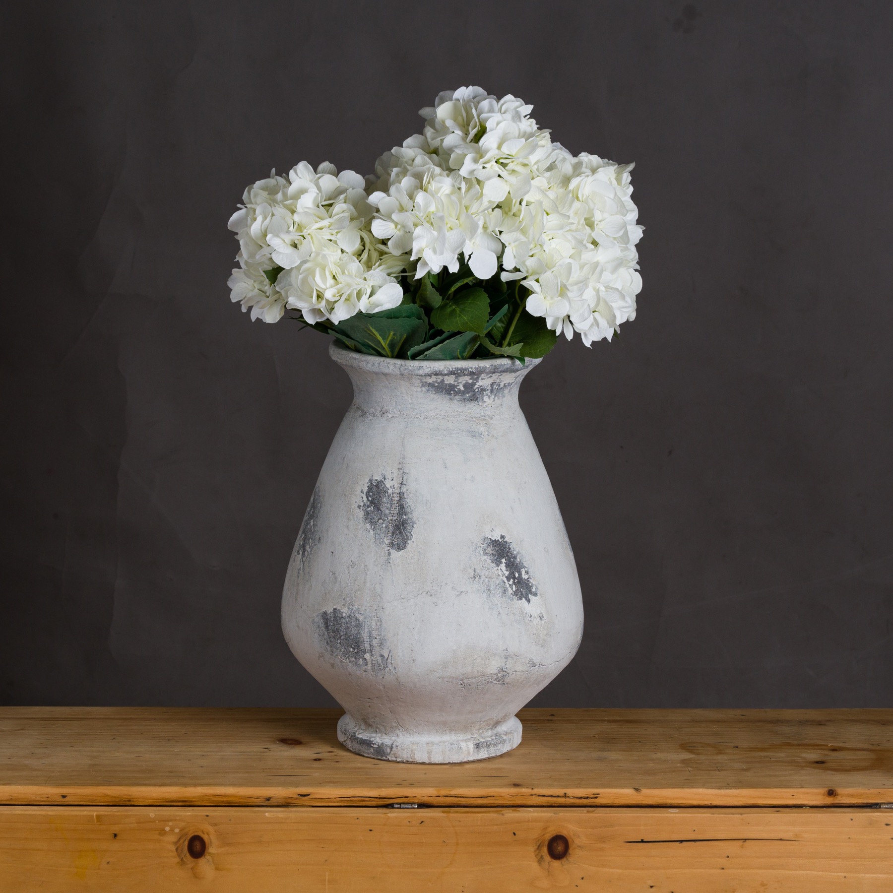 NAXOS Large Antique White Vase – Handcrafted ceramic vase with antique white stone finish, ideal for faux florals or as a standalone decorative accent.