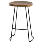 FRANKLIN Hardwood Shaped Bar Stool – industrial wooden seat bar stool with metal frame