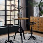 DRAFTSMAN Adjustable Bistro Table – Handcrafted Industrial Bar Table with Wooden Top and Adjustable Height