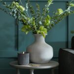 BLOOMVILLE Squat Stone Vase – Handcrafted stone-effect ceramic vase with grey rim and textured scoring, ideal for faux florals or standalone display.