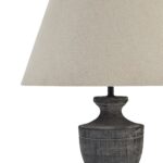 INCIA Urn Wooden Table Lamp – Handcrafted wooden lamp with whitewashed urn base and linen shade, ideal for neutral or rustic interiors.