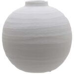 TIBER Matt White Ceramic Vase – minimalist round white ceramic vase with matte finish and textured surface, perfect for modern interiors.