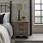 COPGROVE Collection 3 Drawer Bedside Table – Handcrafted Hardwood Bedside Table with Washed Brown Finish and Three Drawers