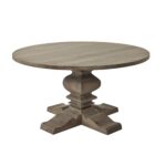 COPGROVE Collection Round Pedestal Dining Table – Handcrafted Hardwood Table with Washed Brown Finish and French-Inspired Design