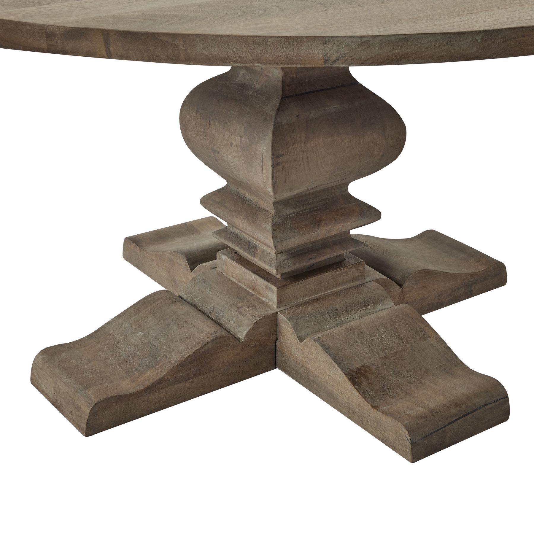 COPGROVE Collection Round Pedestal Dining Table – Handcrafted Hardwood Table with Washed Brown Finish and French-Inspired Design