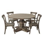 COPGROVE Collection Round Pedestal Dining Table – Handcrafted Hardwood Table with Washed Brown Finish and French-Inspired Design