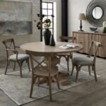COPGROVE Collection Round Pedestal Dining Table – Handcrafted Hardwood Table with Washed Brown Finish and French-Inspired Design