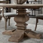 COPGROVE Collection Round Pedestal Dining Table – Handcrafted Hardwood Table with Washed Brown Finish and French-Inspired Design
