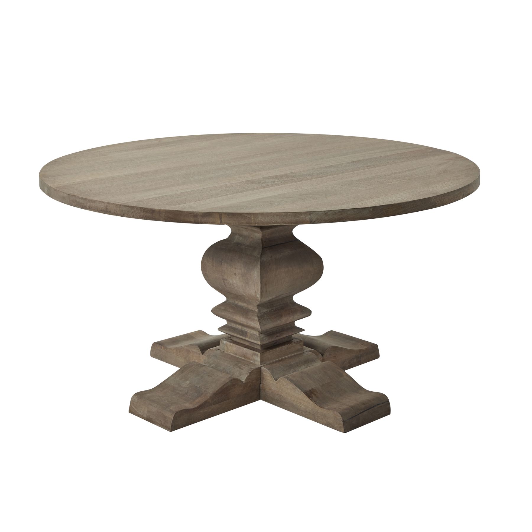 COPGROVE Collection Round Pedestal Dining Table – Handcrafted Hardwood Table with Washed Brown Finish and French-Inspired Design
