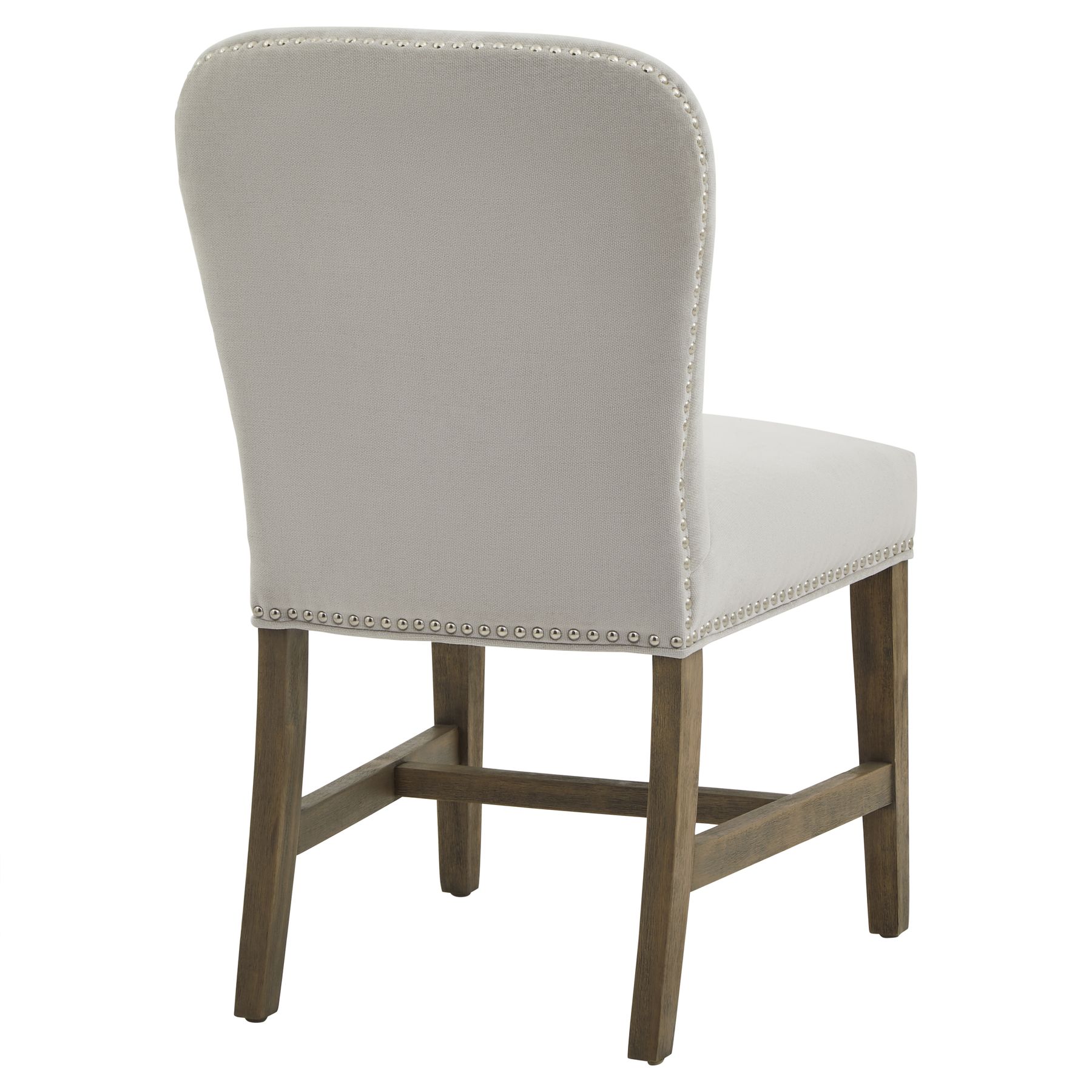 Cobham Grey Dining Chair with weathered oak frame, grey upholstery, and antique brass stud detailing.