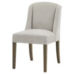 COMPTON Grey Dining Chair – Handcrafted grey twill dining chair with solid wood frame, curved backrest, and sloped armrests for exceptional comfort and style.
