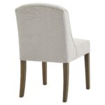 COMPTON Grey Dining Chair – Handcrafted grey twill dining chair with solid wood frame, curved backrest, and sloped armrests for exceptional comfort and style.