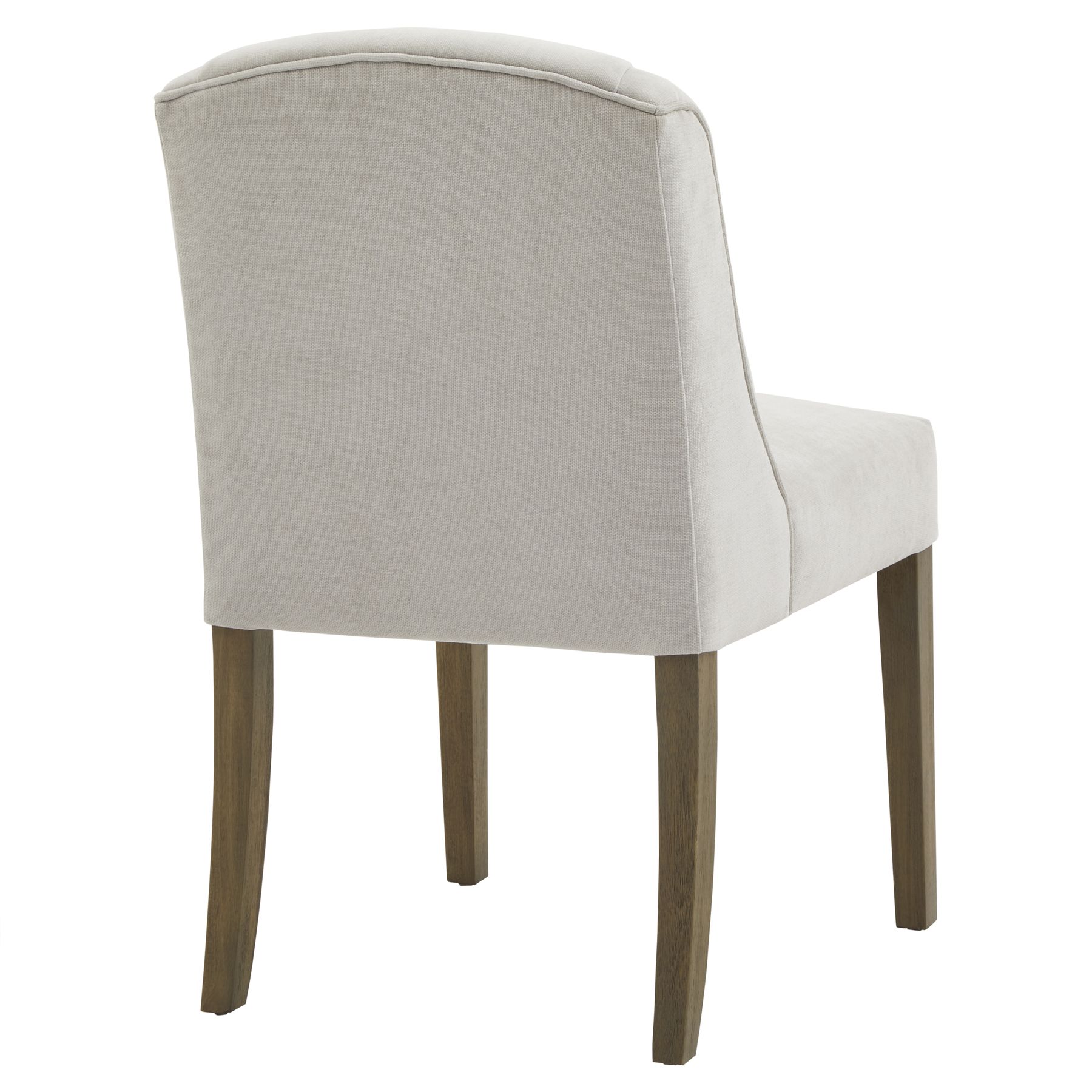 COMPTON Grey Dining Chair – Handcrafted grey twill dining chair with solid wood frame, curved backrest, and sloped armrests for exceptional comfort and style.