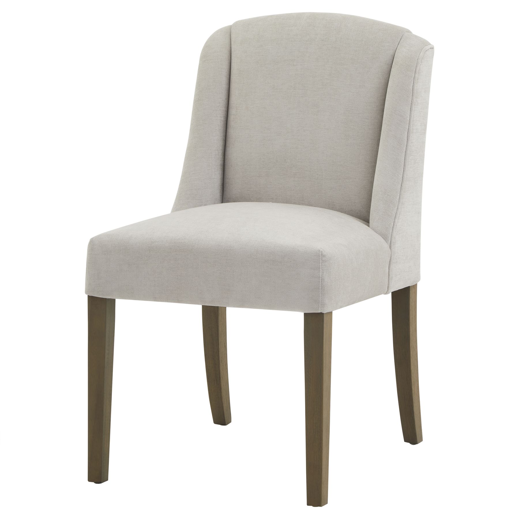 COMPTON Grey Dining Chair – Handcrafted grey twill dining chair with solid wood frame, curved backrest, and sloped armrests for exceptional comfort and style.