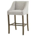 Epsom Grey Bar Stool with light grey fabric upholstery and wooden frame.