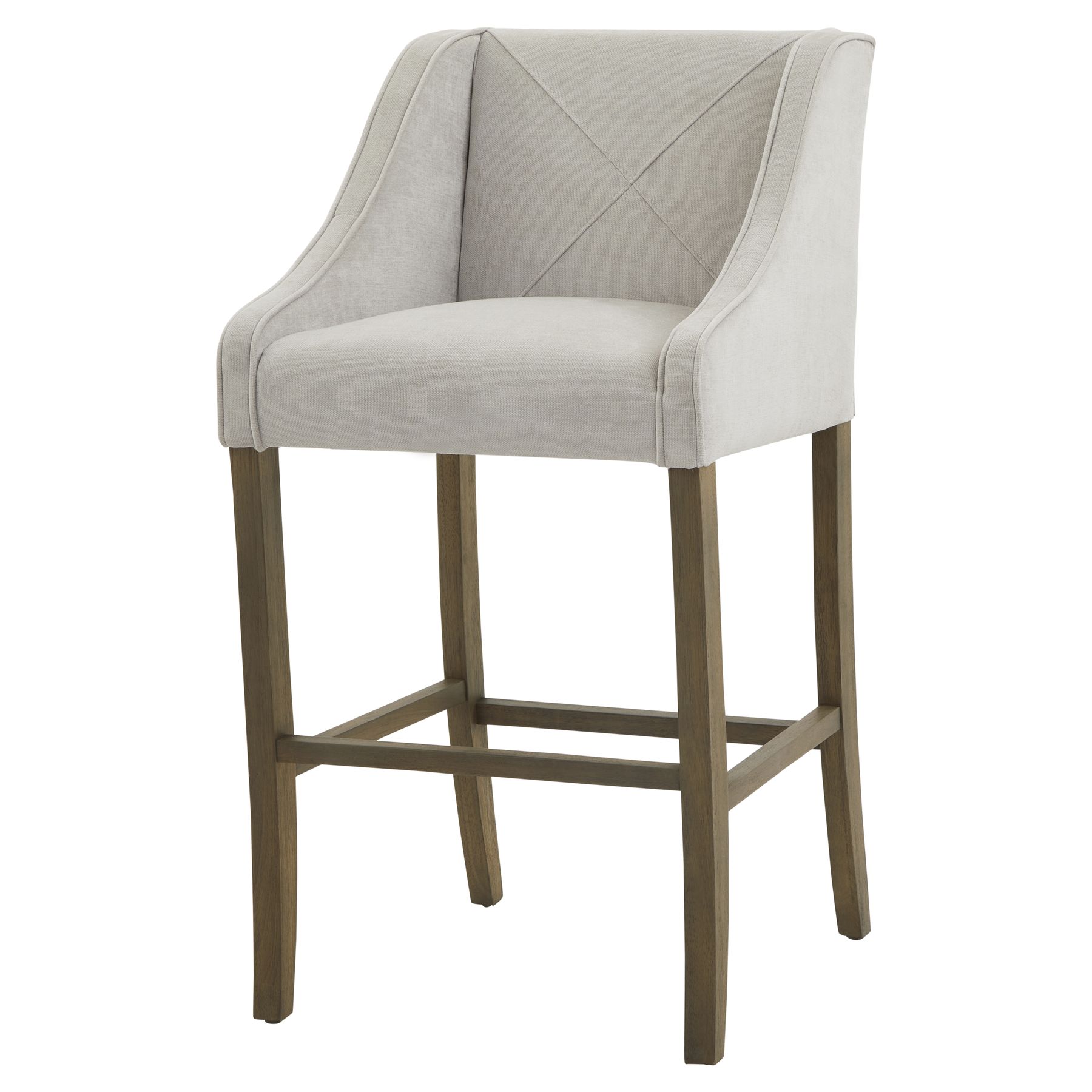 Epsom Grey Bar Stool with light grey fabric upholstery and wooden frame.