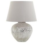 REGOLA Large Stone Ceramic Lamp – Handcrafted stone-effect ceramic lamp with light grey fabric shade, ideal for modern and rustic interiors.
