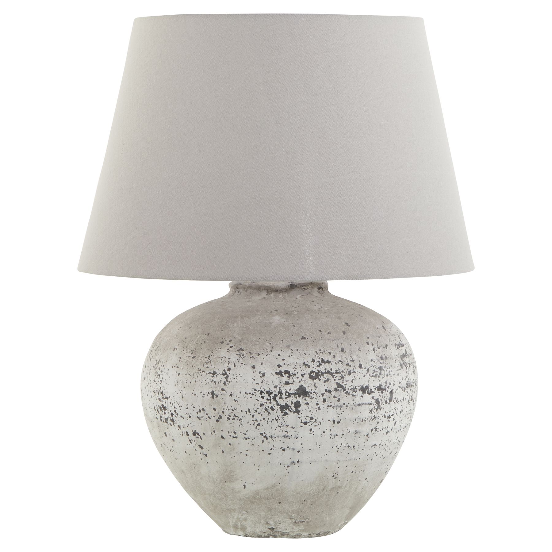 REGOLA Large Stone Ceramic Lamp – Handcrafted stone-effect ceramic lamp with light grey fabric shade, ideal for modern and rustic interiors.