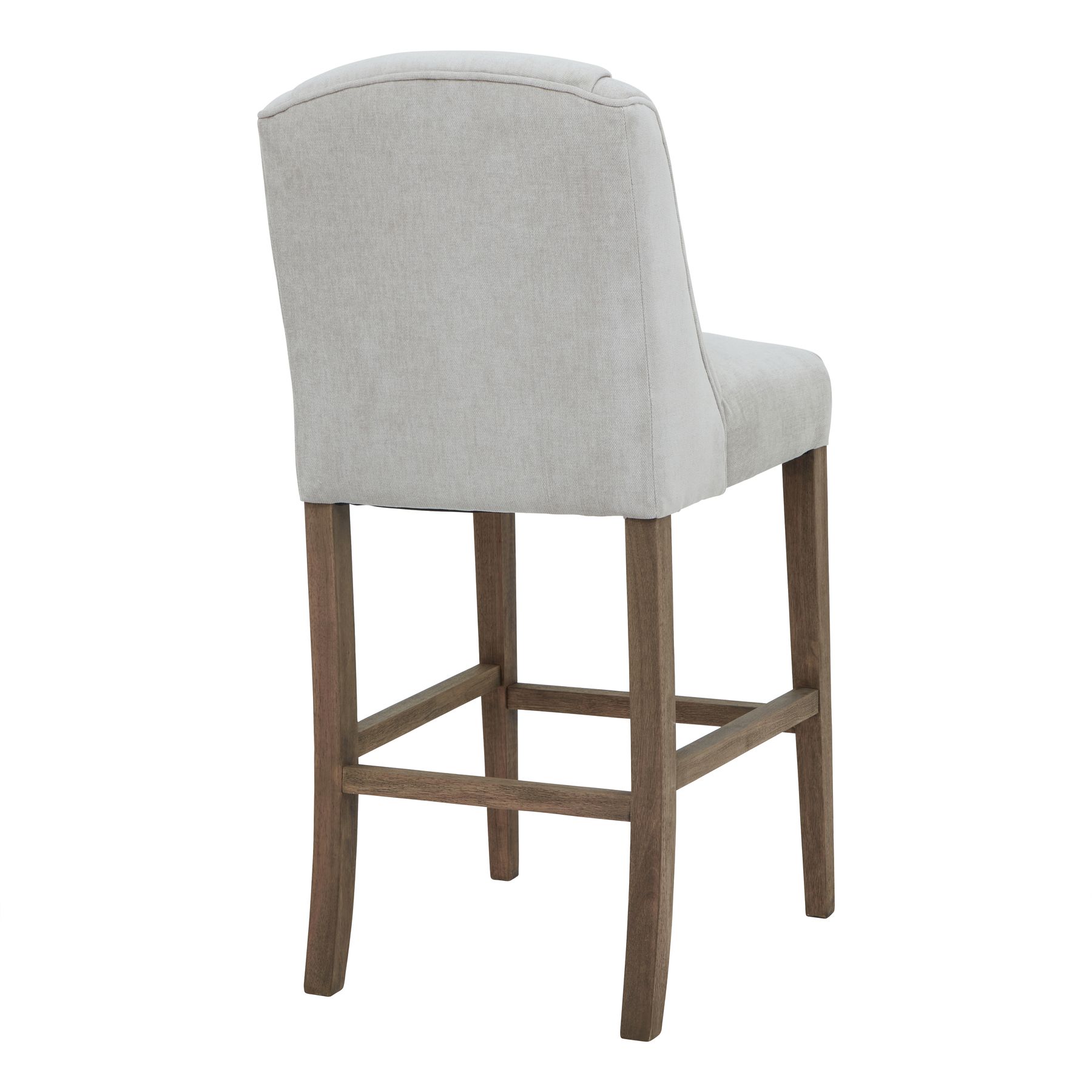 COMPTON Grey Bar Stool – Light grey upholstered bar stool with solid wood frame, offering timeless style and lasting durability for modern or traditional interiors.