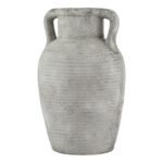 ATHENA Stone Large Amphora Pot – Handcrafted stone-grey ceramic amphora with ribbed detailing and twin handles, ideal for indoor or outdoor décor.