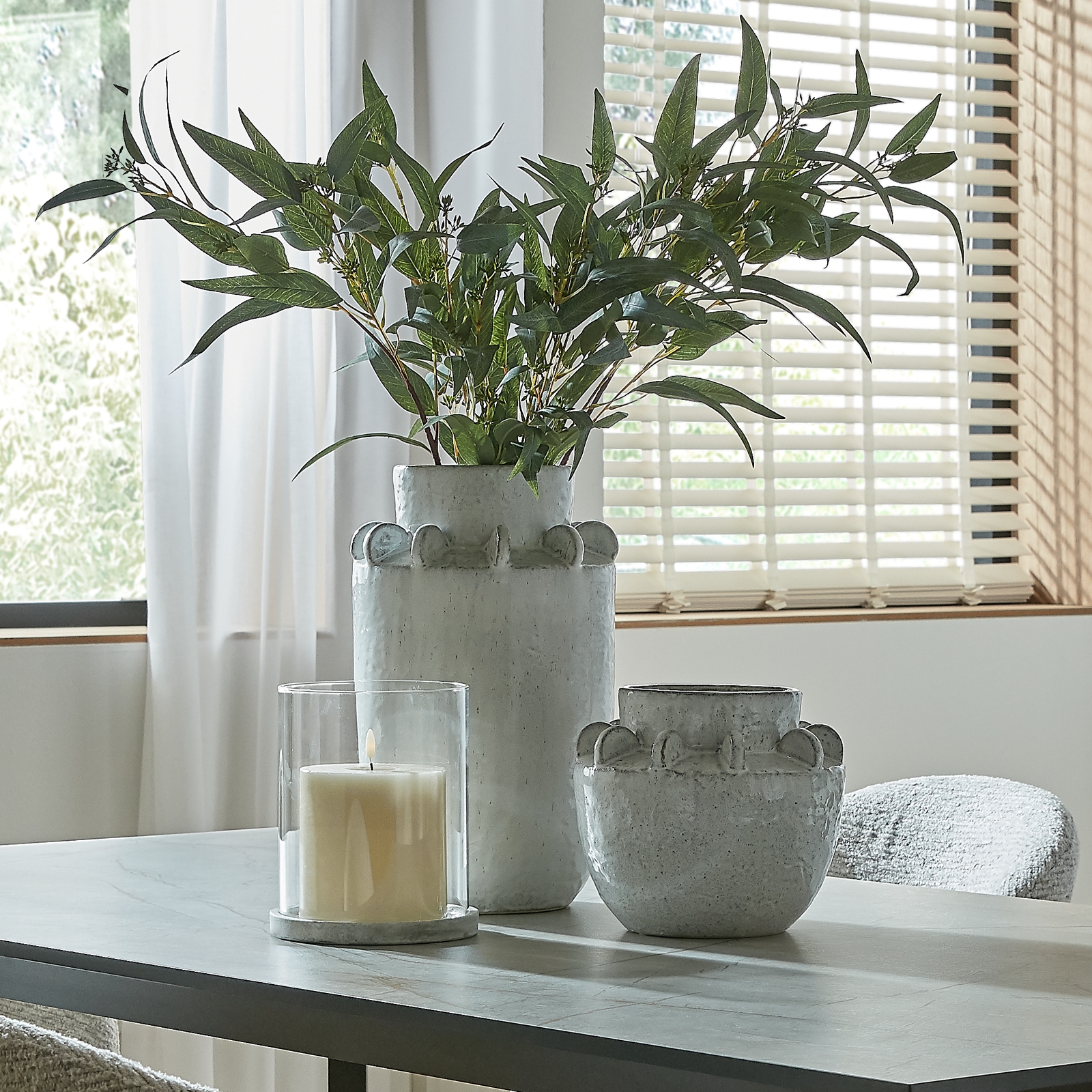 ATHENA Stone Large Hurricane Lantern – stone-effect ceramic lantern with glass protection for candles