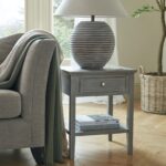 SATURN Table Lamp with sculptural ceramic base and linen lampshade