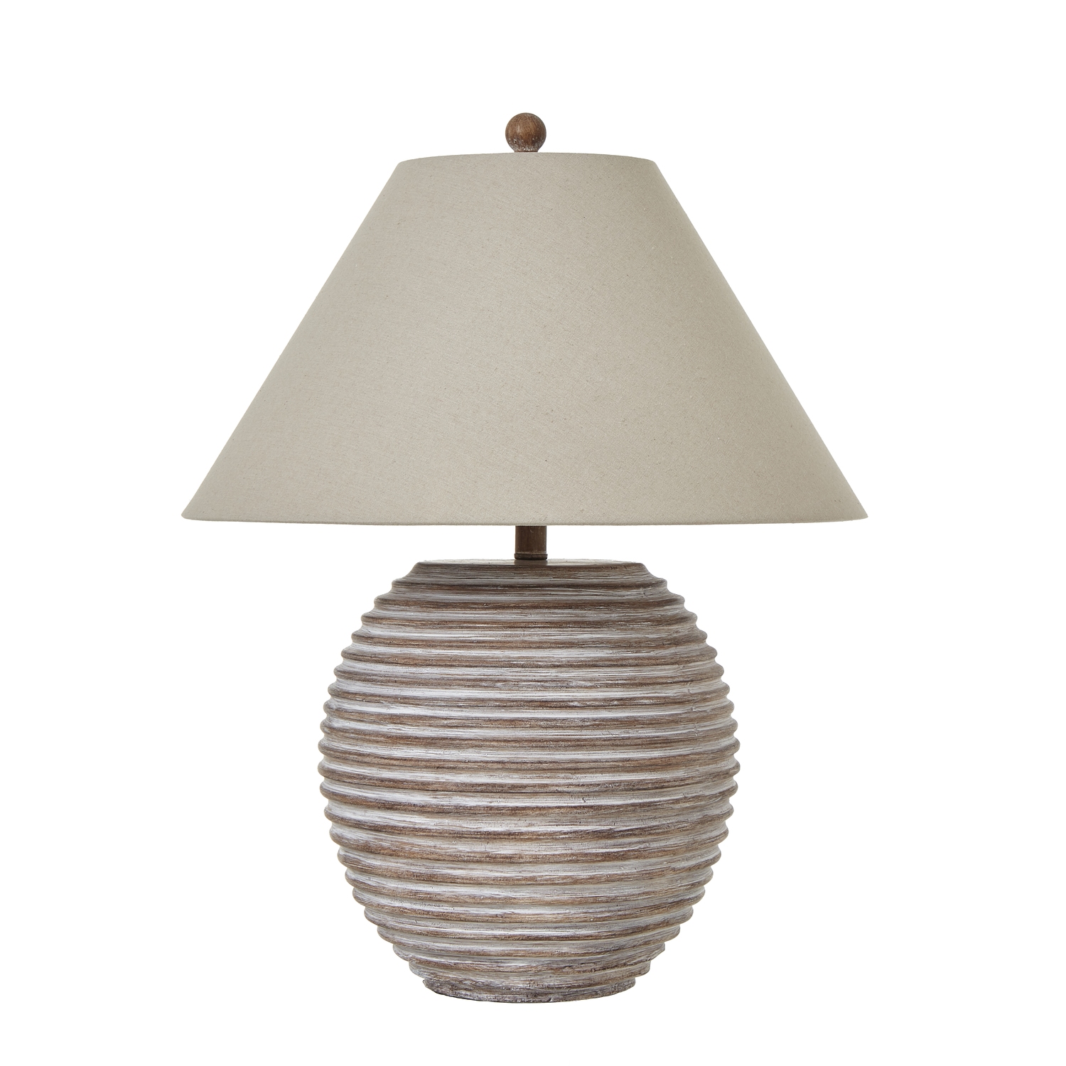 SATURN Table Lamp with sculptural ceramic base and linen lampshade