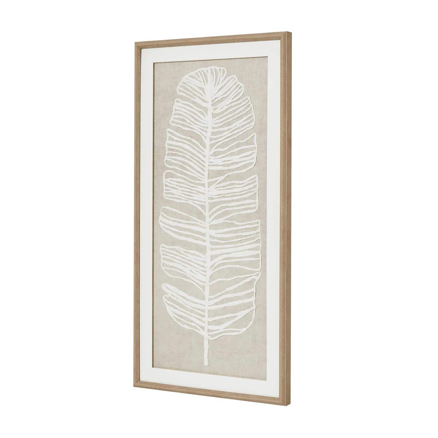 Large Plume White Feather Art in handcrafted beaded frame with brown, grey, and white accents for luxe wall décor.