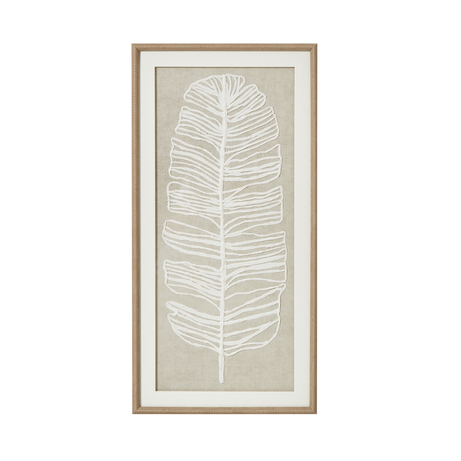 Large Plume White Feather Art in handcrafted beaded frame with brown, grey, and white accents for luxe wall décor.