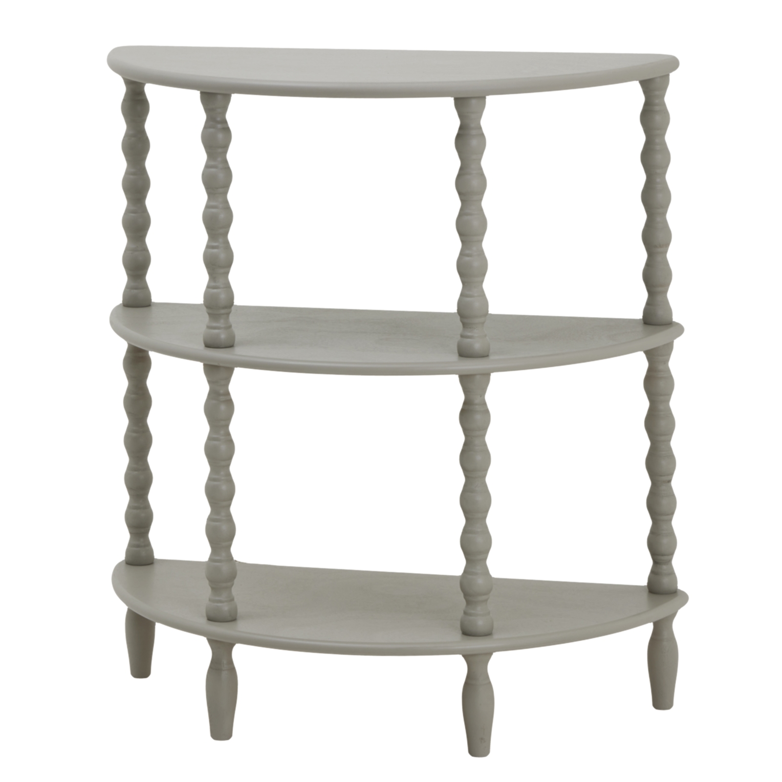 CAMDEN Half Moon Table with three grey wooden tiers and curved half-moon design for stylish display.