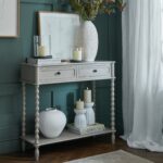 CAMDEN Two Drawer Console Table in grey wood with dual drawers and modern slim design.