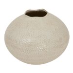 ZAFFERA Caldron Ceramic Vase – Handcrafted white mottled ceramic vase with modern caldron shape, ideal for faux florals or as a contemporary statement piece.