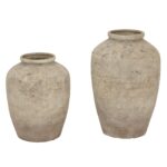 DERUTA Medium Mottled Vase – Grey mottled ceramic vase with modern curved form, perfect for faux or dried floral arrangements.